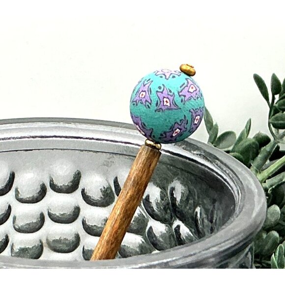 Handcrafted Hair Stick With Polymer Clay Bead teal and purple tones - Picture 3 of 3